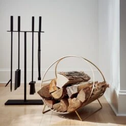 Chord Antique Brass Log Holder -Home Store 4PieceMarionBlackFireplaceOC20 1x1