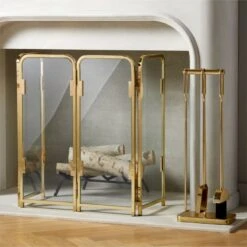 Amos Brass Fireplace Screen -Home Store AmosBrassFireplaceGroupFHF21