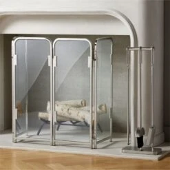 Amos Polished Nickel Fireplace Screen 8 Amos Polished Nickel Fireplace Screen -Home Store AmosPlshdNklFireplaceGroupFHF21