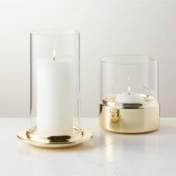 Alta And Bassa Champagne Brass Hurricane Candle Holders