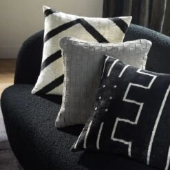 Lines Turkish Black Silk Throw Pillow With Feather-Down Insert 20" -Home Store BlackNGreyPillowArngmtPCS22 1x1