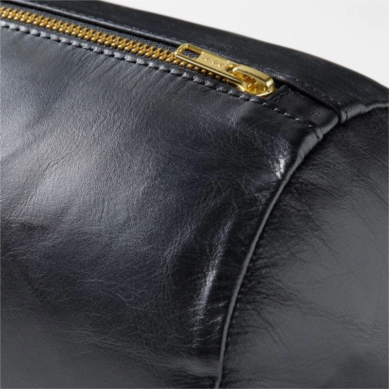 Bolster Black Leather Throw Pillow 24" 4 Bolster Black Leather Throw Pillow 24" - Image 2