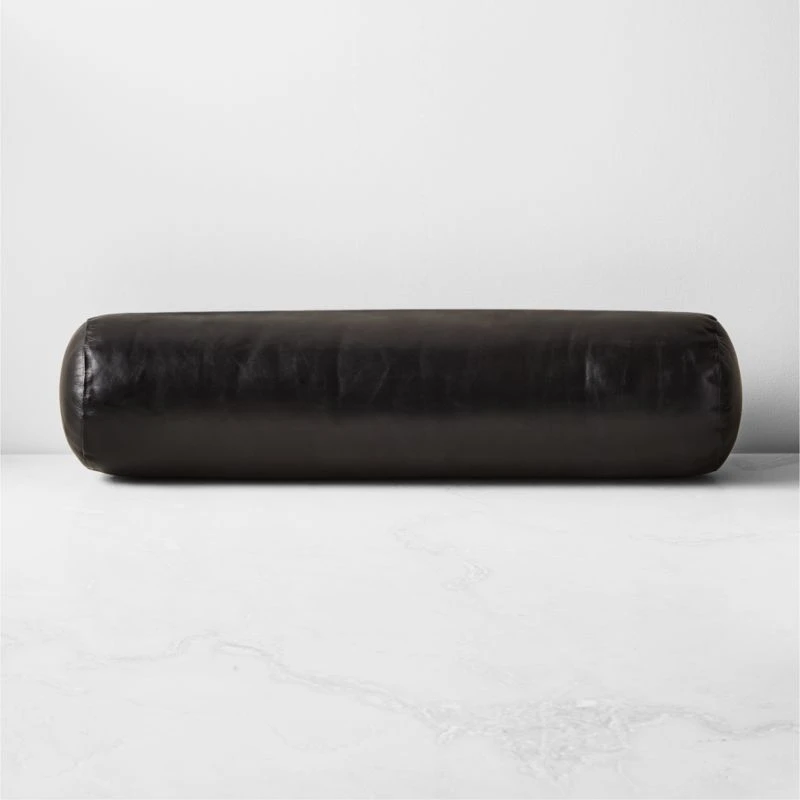 Bolster Black Leather Throw Pillow 24" 3 Bolster Black Leather Throw Pillow 24"