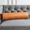 Bolster Brown Leather Throw Pillow 24" 2 Bolster Brown Leather Throw Pillow 24" -Home Store BolsterLeatherSaddlePllwSHF21