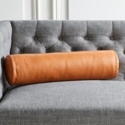 Bolster Brown Leather Throw Pillow 24"