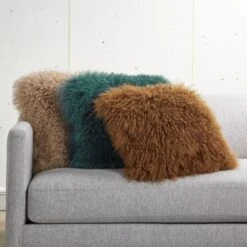 Teal Mongolian Sheepskin Fur Throw Pillow With Down-Alternative Insert 16" 11 Teal Mongolian Sheepskin Fur Throw Pillow With Down-Alternative Insert 16" -Home Store BrownMongolianPillowGroupFHS20