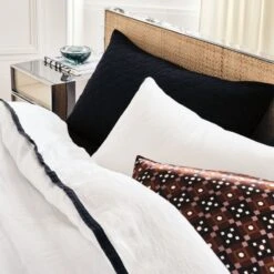Border EUROPEAN FLAX™-Certified Linen White And Black Duvet Cover And Shams -Home Store CB2FA22 04C Hero