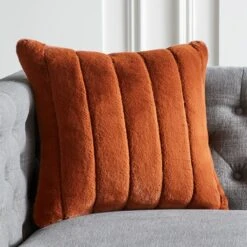 Channel Rust Orange Faux Fur Throw Pillow With Down-Alternative Insert 18"