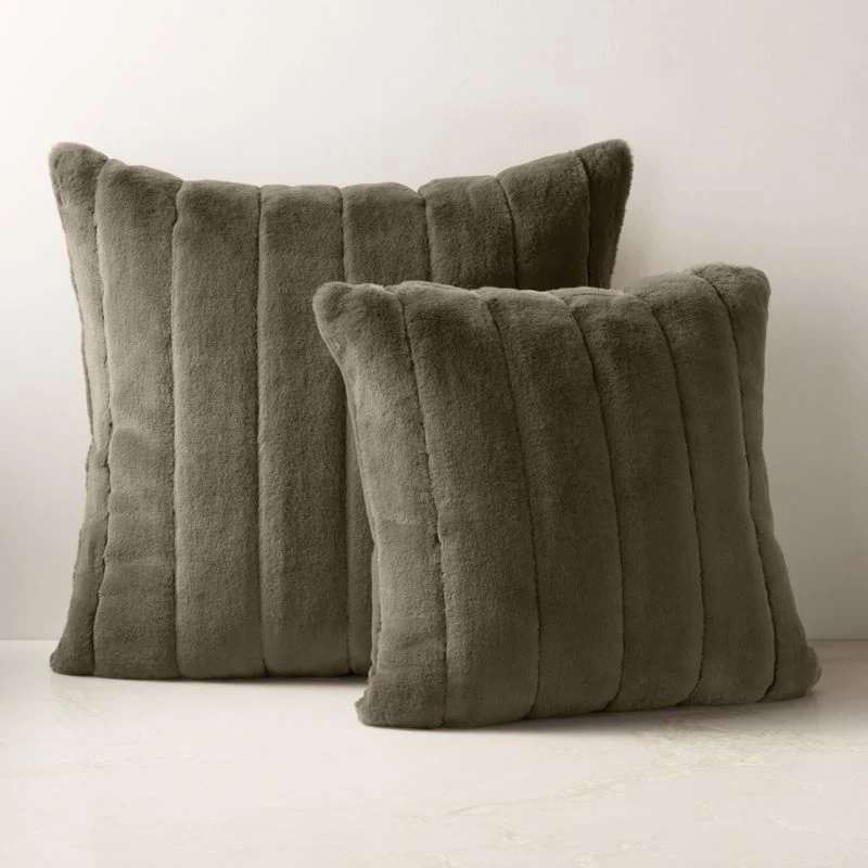 Channel Moss Green Faux Fur Throw Pillow With Down-Alternative Insert 18'' 5 Channel Moss Green Faux Fur Throw Pillow With Down-Alternative Insert 18'' - Image 3