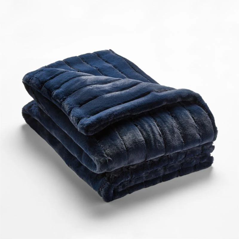 Channel Navy Faux Fur Throw Blanket 4 Channel Navy Faux Fur Throw Blanket - Image 2