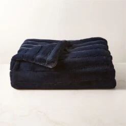 Channel Navy Faux Fur Throw Blanket