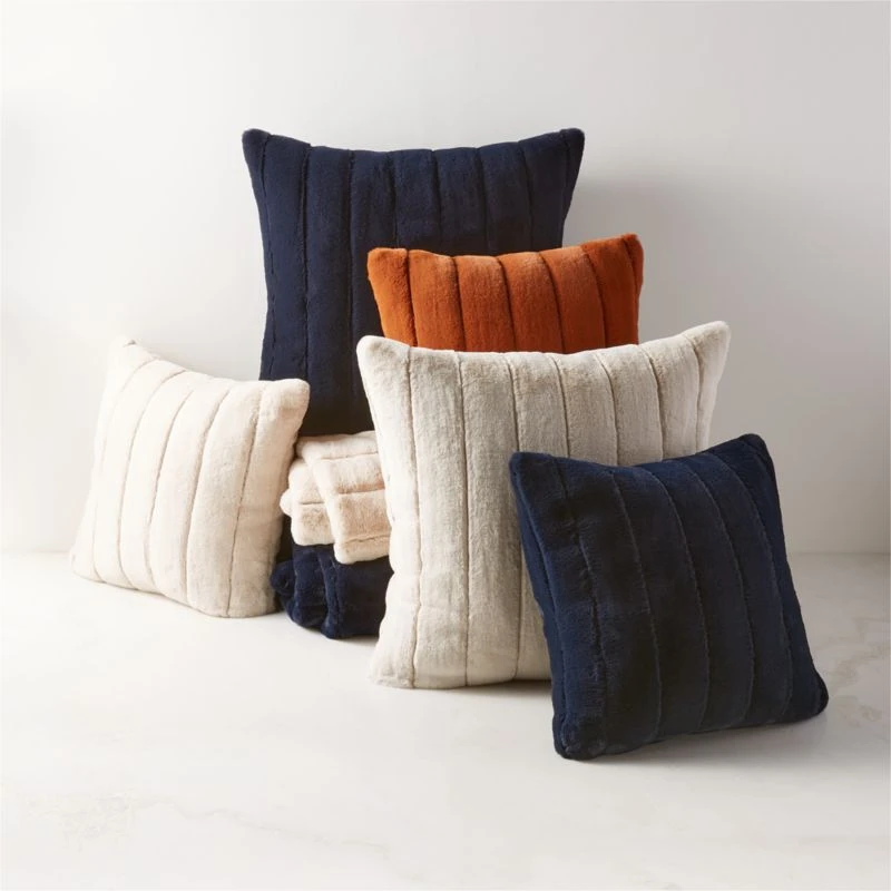 23" Channel Navy Faux Fur Throw Pillow 5 23" Channel Navy Faux Fur Throw Pillow - Image 3