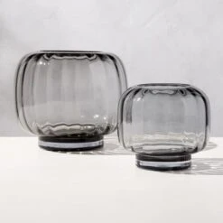 Coco Ribbed Glass Dark Grey Hurricane Candle Holder Small 10 Coco Ribbed Glass Dark Grey Hurricane Candle Holder Small -Home Store CocoRbdGlsDkGryHrrcnGroupFHS23