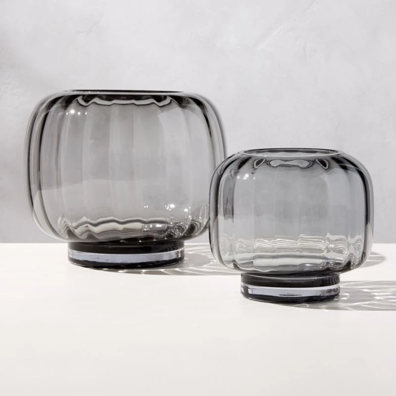 Coco Ribbed Glass Dark Grey Hurricane Candle Holder Small 6 Coco Ribbed Glass Dark Grey Hurricane Candle Holder Small - Image 4