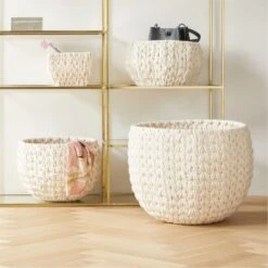 Conway Rectangular White Cotton Storage Basket Small -Home Store ConwayBasketWhiteGroupFHS22
