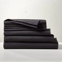 Organic Cotton Percale 400-Thread-Count Black Full/Queen Bedding Set
