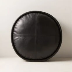 Dacre Round Black Leather Throw Pillow 16''