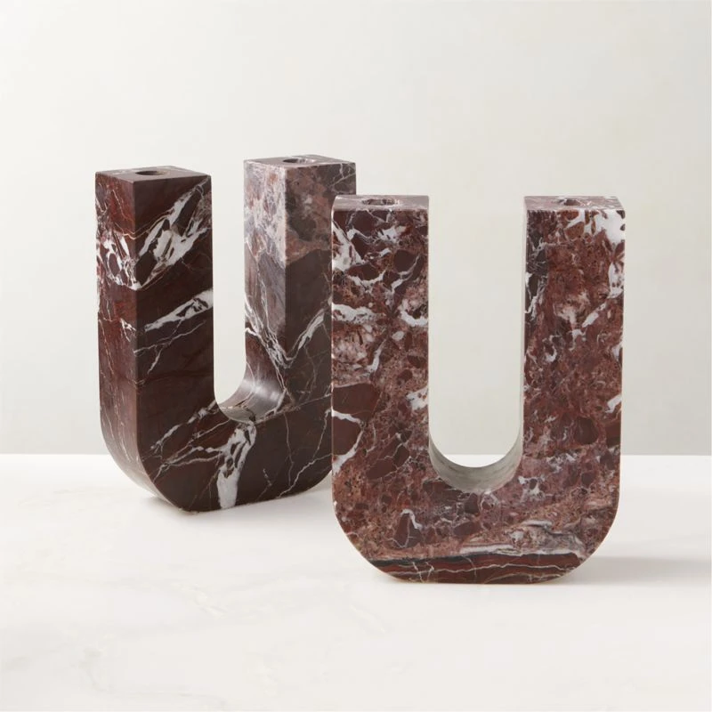 Double Red Marble Taper Candle Holder 5 Double Red Marble Taper Candle Holder - Image 3