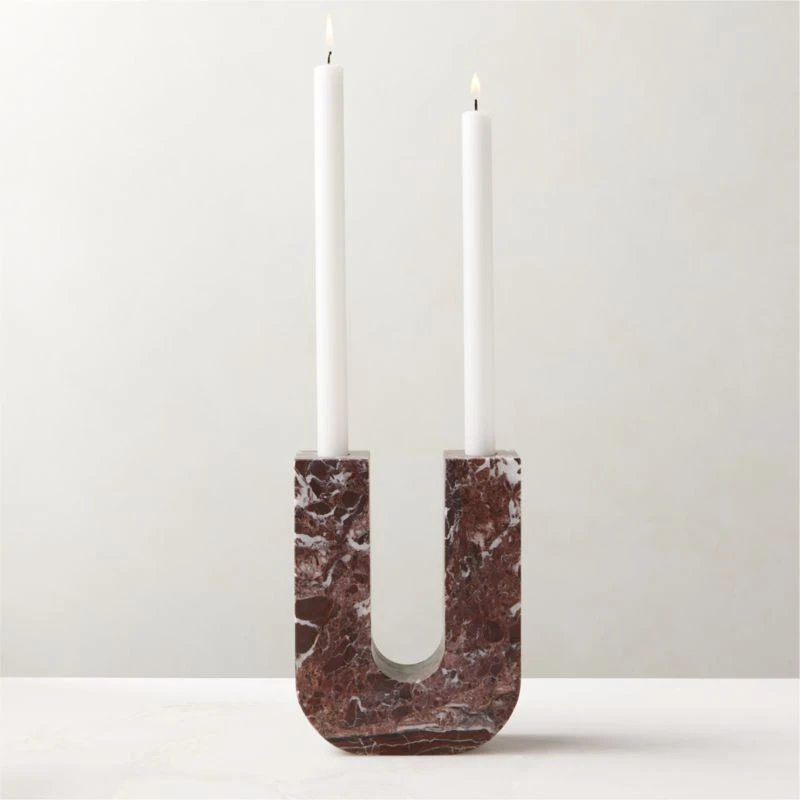 Double Red Marble Taper Candle Holder 4 Double Red Marble Taper Candle Holder - Image 2