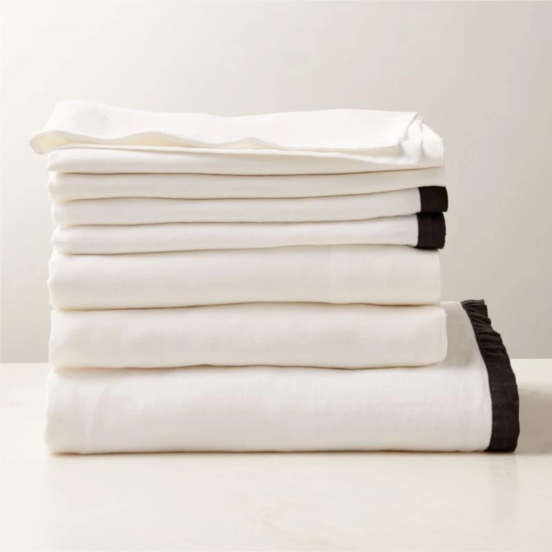 EUROPEAN FLAX™-Certified Linen White With Black Border Full/Queen Bedding Set 3 EUROPEAN FLAX™-Certified Linen White With Black Border Full/Queen Bedding Set