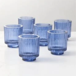 Ezra Blue Glass Tealight Candle Holders Set Of 6