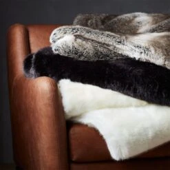 Light Grey Faux Fur Throw Blanket -Home Store FauxFurThrowGroupFHF17