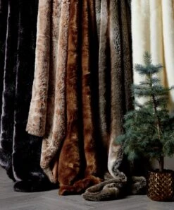 Light Grey Faux Fur Throw Blanket -Home Store FauxFurThrowsColadaLargeOC18