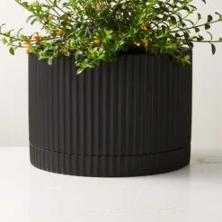 Fold Black Cement Indoor Planter With Tray Large 8 Fold Black Cement Indoor Planter With Tray Large -Home Store FoldBlkLrgCmntPlntrWTrayAVSHS22