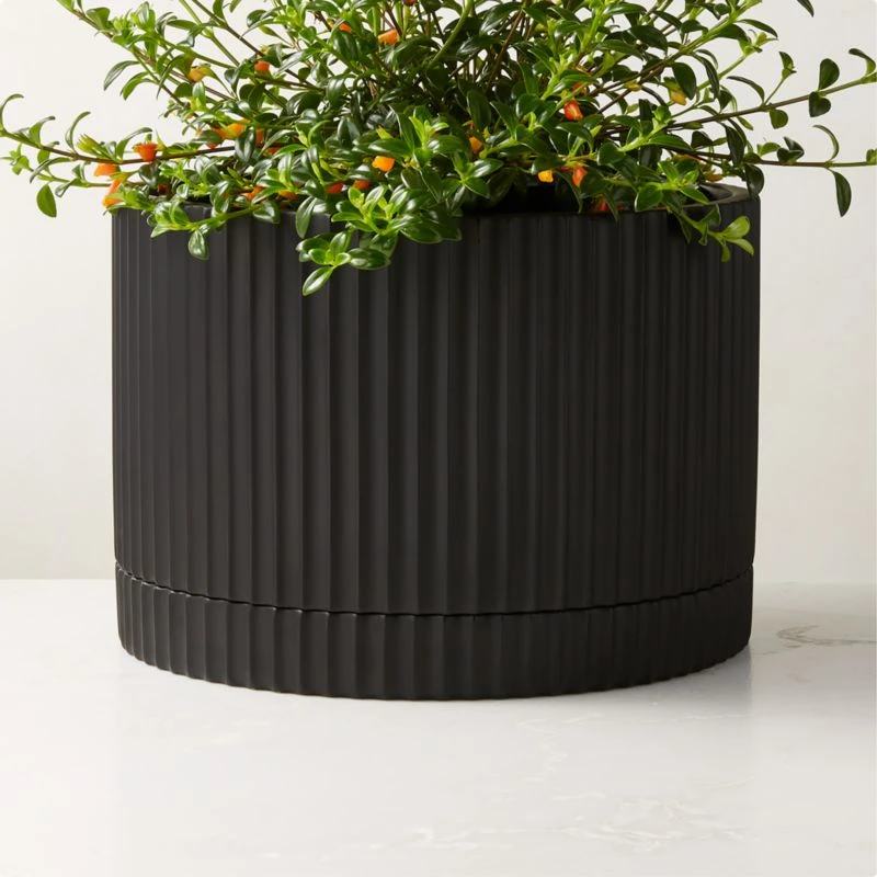 Fold Black Cement Indoor Planter With Tray Large 5 Fold Black Cement Indoor Planter With Tray Large - Image 3