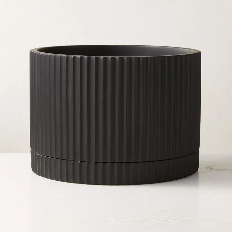 Fold Black Cement Indoor Planter With Tray Large 3 Fold Black Cement Indoor Planter With Tray Large