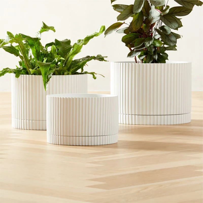 Fold White Cement Indoor Planter With Tray XL 4 Fold White Cement Indoor Planter With Tray XL - Image 2