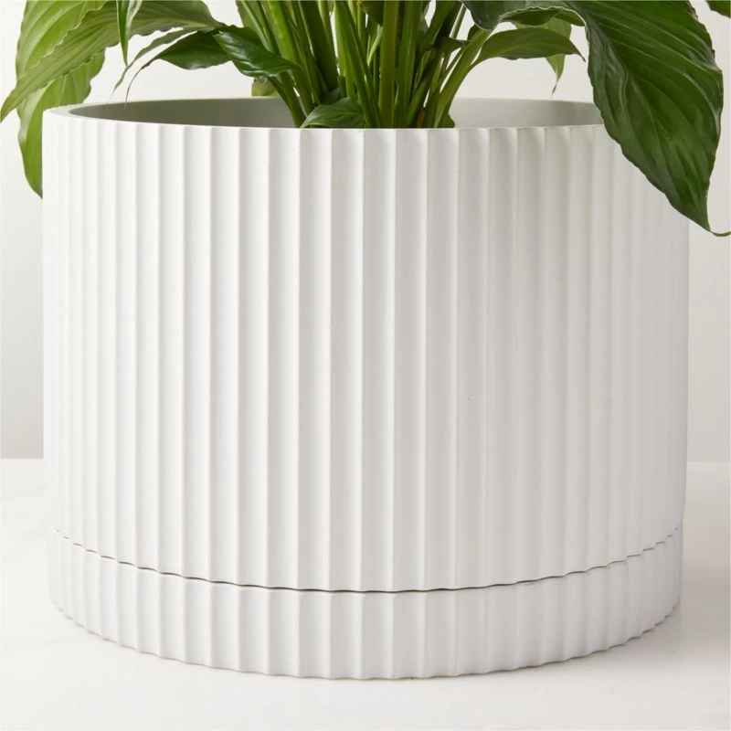 Fold White Cement Indoor Planter With Tray XL 5 Fold White Cement Indoor Planter With Tray XL - Image 3