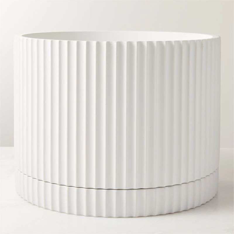 Fold White Cement Indoor Planter With Tray XL 3 Fold White Cement Indoor Planter With Tray XL