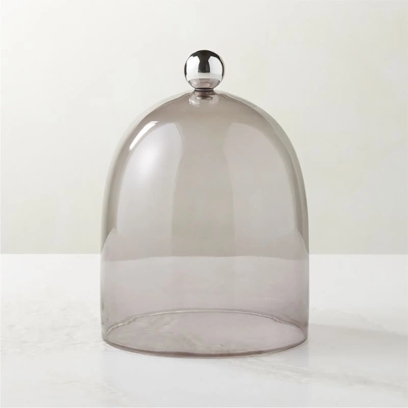 Smoked Glass Cloche With Stainless Steel Knob 3 Smoked Glass Cloche With Stainless Steel Knob