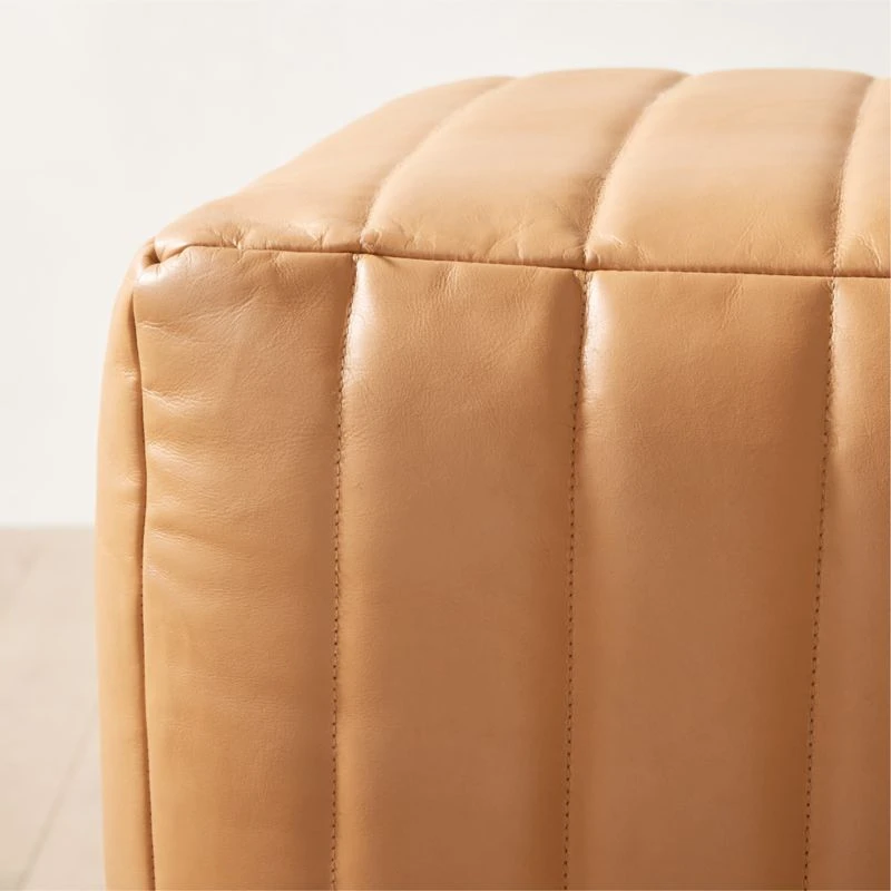 Groove Channeled Saddle Leather Pouf 6 Groove Channeled Saddle Leather Pouf - Image 4