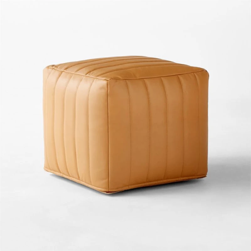 Groove Channeled Saddle Leather Pouf 5 Groove Channeled Saddle Leather Pouf - Image 3