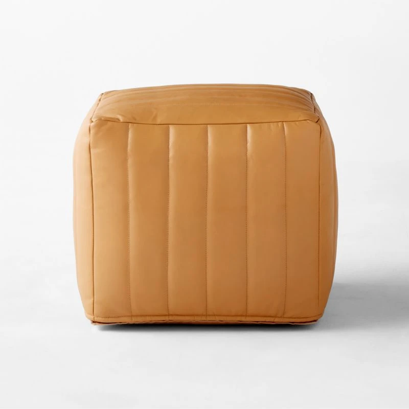 Groove Channeled Saddle Leather Pouf 4 Groove Channeled Saddle Leather Pouf - Image 2