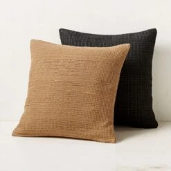 Hendrix Woven Black Leather Throw Pillow With Down-Alternative Insert 20'' -Home Store HendrixPillowGroupFHS23