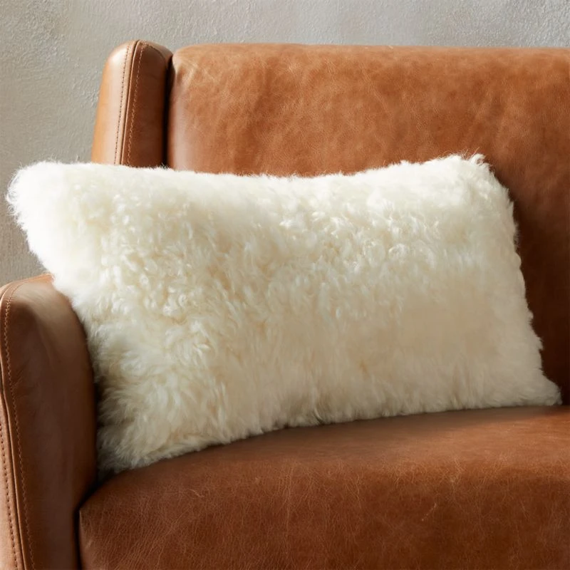 Icelandic White Shorn Sheepskin Fur Throw Pillow With Down-Alternative Insert 23"x11'' 3 Icelandic White Shorn Sheepskin Fur Throw Pillow With Down-Alternative Insert 23"x11''