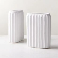 Jessa Rectangular Ribbed White Vase 12 Jessa Rectangular Ribbed White Vase -Home Store JessWhtTxtrdVaseAV2SHS23