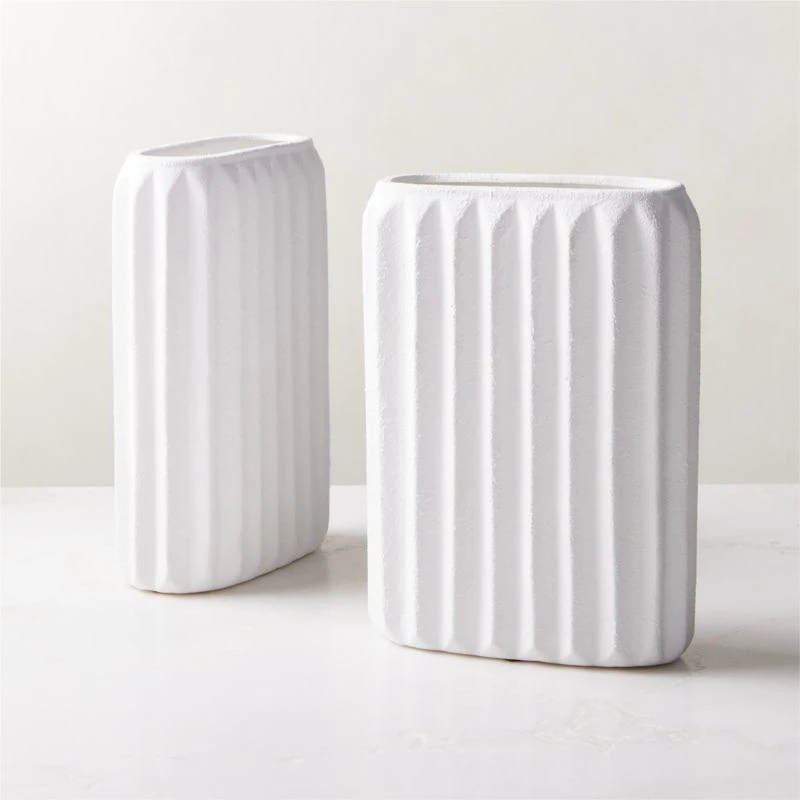 Jessa Rectangular Ribbed White Vase 6 Jessa Rectangular Ribbed White Vase - Image 4