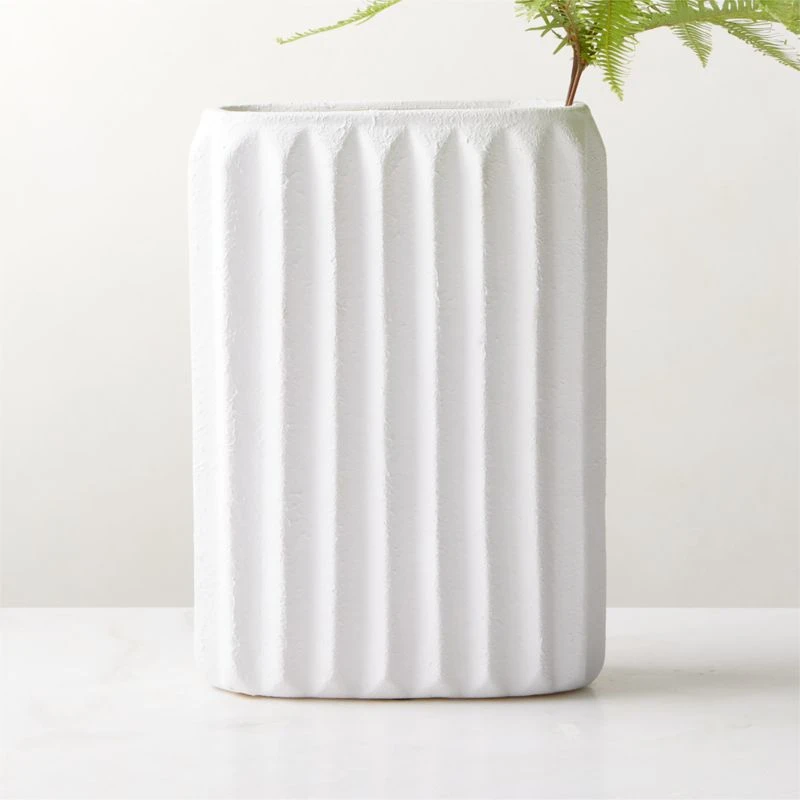 Jessa Rectangular Ribbed White Vase 4 Jessa Rectangular Ribbed White Vase - Image 2