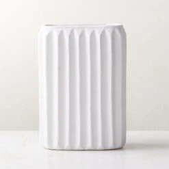 Jessa Rectangular Ribbed White Vase