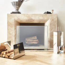 Maddox Polished Stainless Steel Fireplace Screen -Home Store MaddoxCollectionFHF22 1