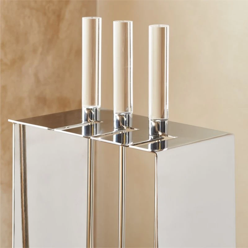 Maddox Polished Stainless Steel And Acrylic Fireplace Tools Set Of 3 4 Maddox Polished Stainless Steel And Acrylic Fireplace Tools Set Of 3 - Image 2
