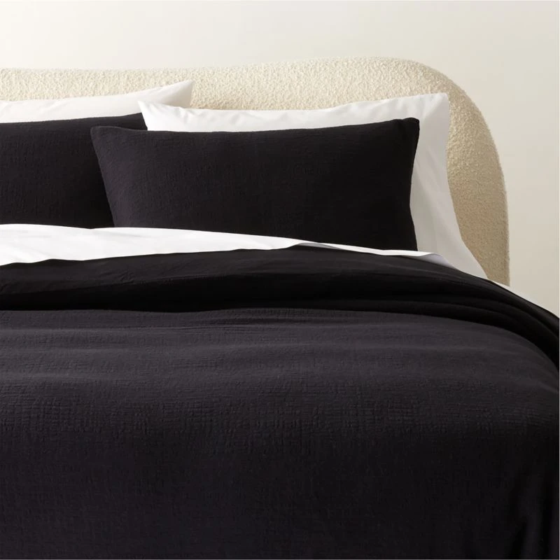 Maisa Organic Cotton Slub Black Duvet Cover And Pillow Shams 3 Maisa Organic Cotton Slub Black Duvet Cover And Pillow Shams