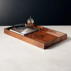 Marq Rectangular Burl Wood Tray -Home Store MarqRctBrlwdTray24X14inROS21