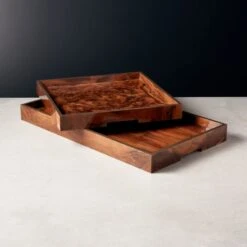 Marq Rectangular Burl Wood Tray -Home Store MarqSquareBurlwoodTraysFHS21