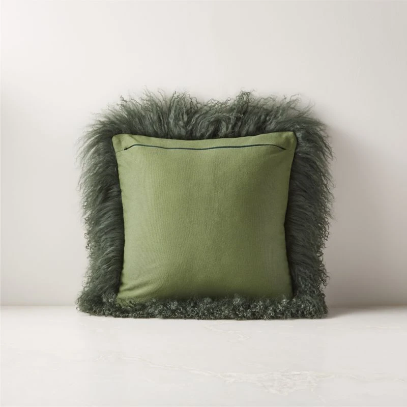 Mongolian Green Sheepskin Fur Throw Pillow With Down-Alternative Insert 16" 4 Mongolian Green Sheepskin Fur Throw Pillow With Down-Alternative Insert 16" - Image 2