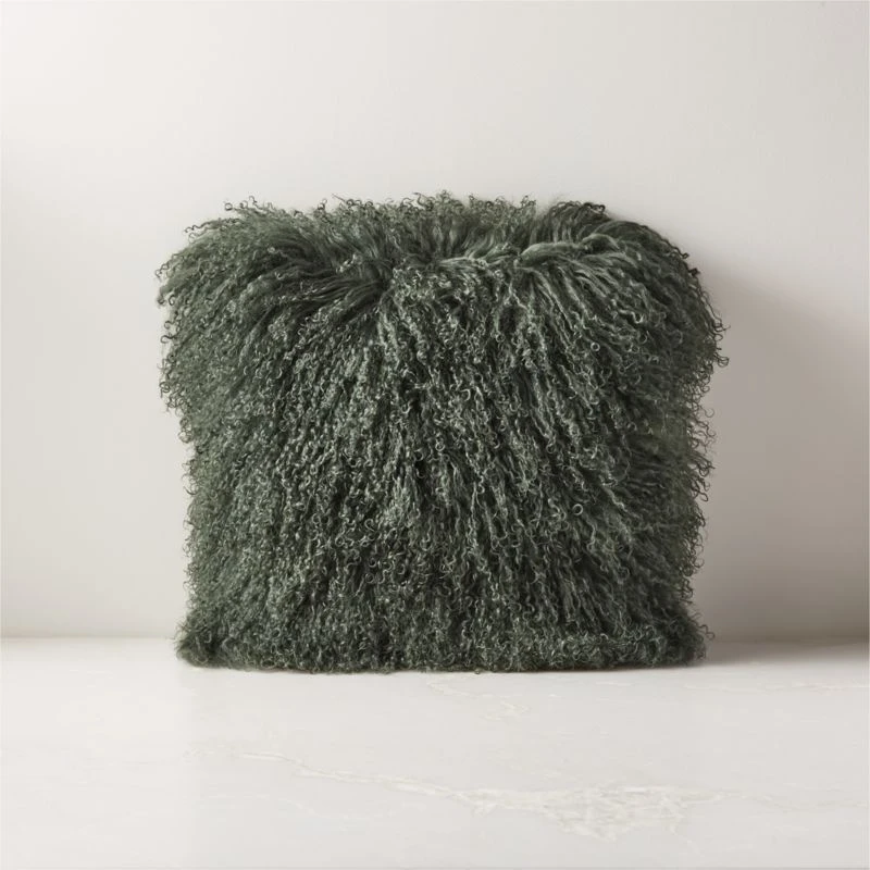 Mongolian Green Sheepskin Fur Throw Pillow With Down-Alternative Insert 16" 3 Mongolian Green Sheepskin Fur Throw Pillow With Down-Alternative Insert 16"